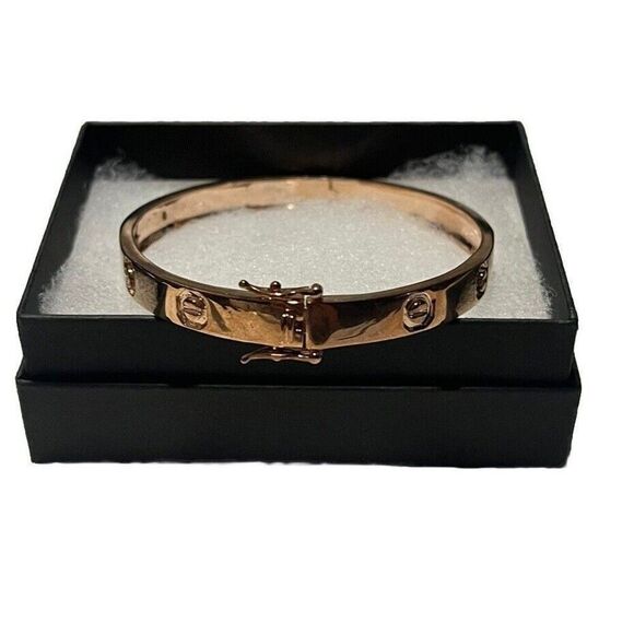 Rose Toned Diamond Eternity Bracelet Sterling Silver 14kt Rose Gold Overlay - Picture 4 of 13